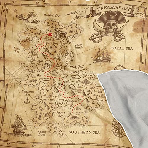 OTVEE Retro Pirate Treasure Map Head Scarf for Women, 23.6 inch Silk Like Square Hair Scarf Kerchief Bandana4