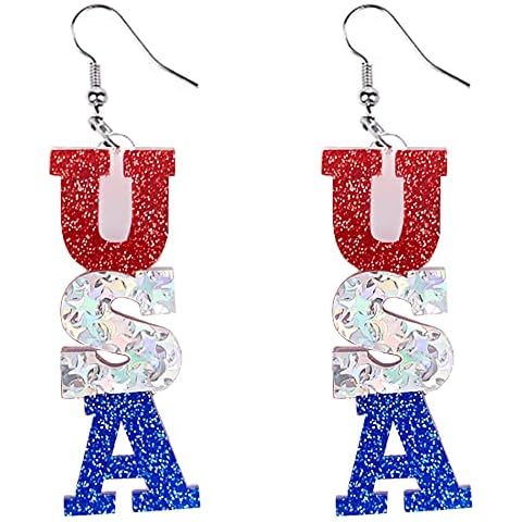 Acrylic Letter U S A Dangle Earrings for Women Girls Colourful Resin Unique Dangle Hook Stud Lightweight Earring Elegant Xmas Birthday Prom Jewelry Gifts, Metal, No Gemstone Cover