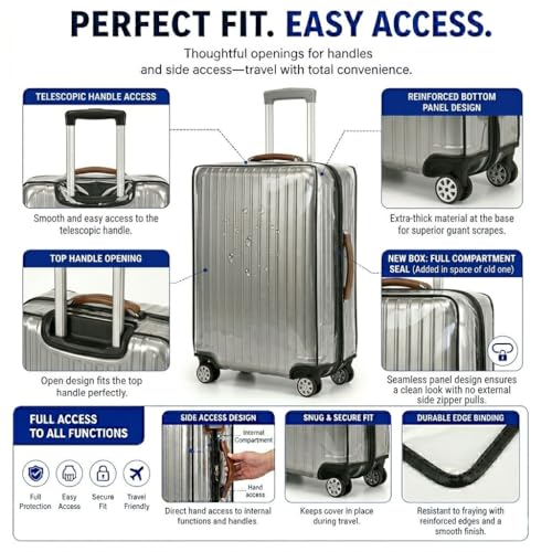 Image of Transparent Luggage Cover for Traveling Bag & Suitcase - Dust, Water, Stain & Scratch Proof Trolley Protector with Velcro Lock & Lightweight Washable Material (Suitcase Not Included, Only Cover)