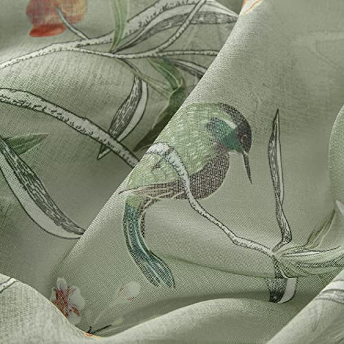 Image of XTMYI Cottage Core Curtains for Kitchen, Nature Cottagecore French Country Farmhouse Green Vintage Bird Floral Sheer Panel for Bedroom Living Room Furniture Bathroom Decor, 63 Inch Length 2 Panels