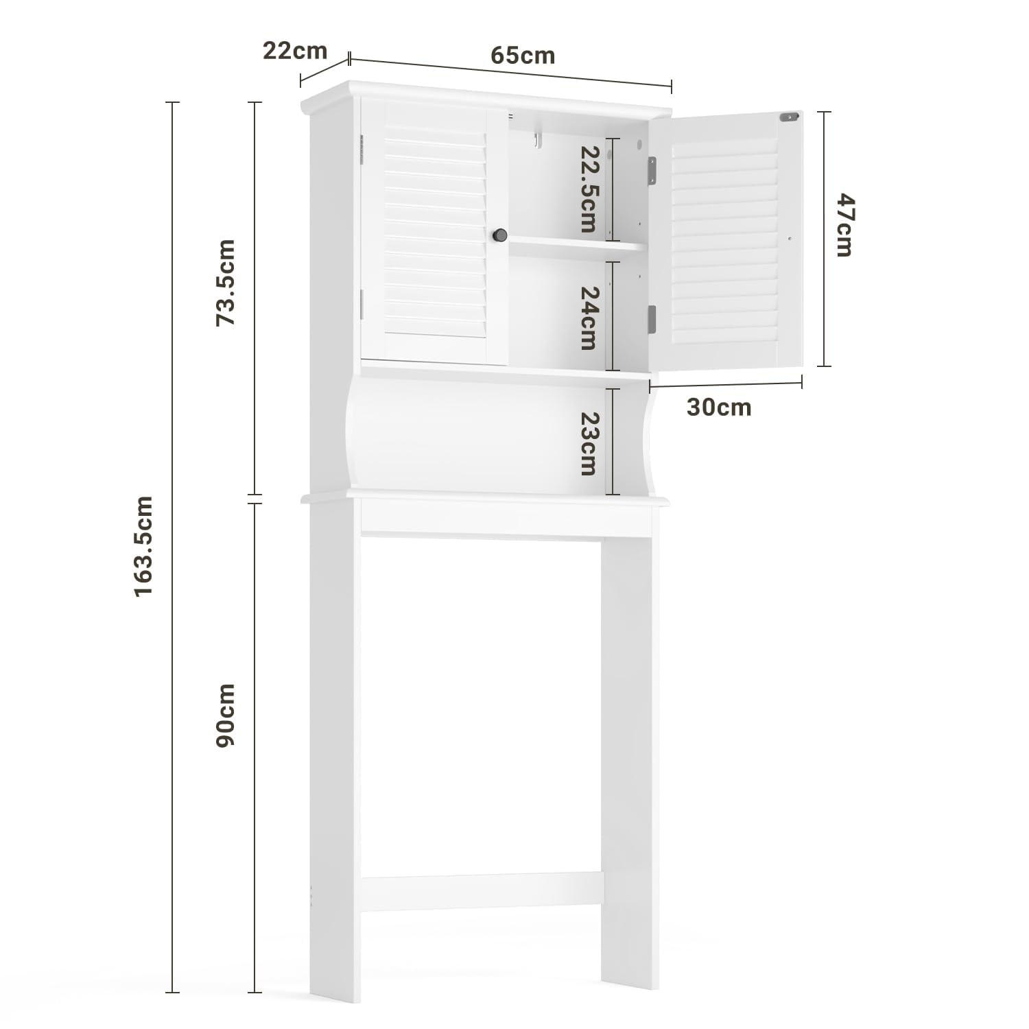 Xbro Armario para Inodoro y Lavadora, Mueble Alto con Puertas y Estantes Abiertos, Ahorra Espacio, 65 x 22 x 163,5 cm,Blanco
