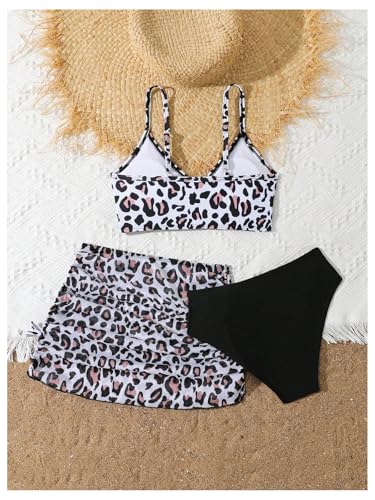 Image of COZYEASE Girls' 3 Piece Set Floral Print Bikini Swimsuit with Drawstring Beach Skirt Cute Ruched Bathing Suit