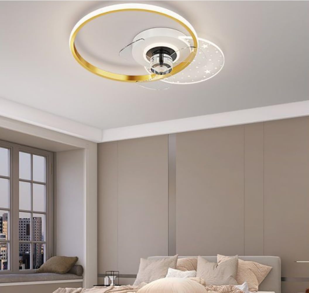 HXYSXHJUO Ceiling fan light LED for Room Mute Invisible Romantic Bedroom Restaurant Kitchen Fan Lights 50CM Black/Gold/Gray (Gold)