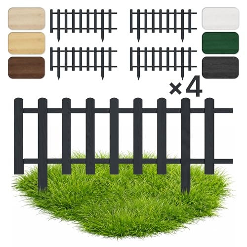 Floranica 4 Stk. Beeteinfassung Steckzaun Zierzaun 40 cm x 100 cm Anthrazit Gartenzaun aus Holz...