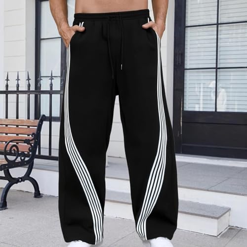 Men's Baggy Wide Leg Sweatpants Y2K Side Striped Barrel Track Pants, M-3XL2