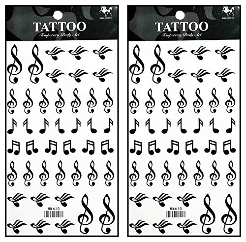 Tattoos 2 Sheets Musical notes Music love symbols Temporary Tattoo 3D Fake Waterproof for Man Women Girls Lower Back Shoulder Neck Arm