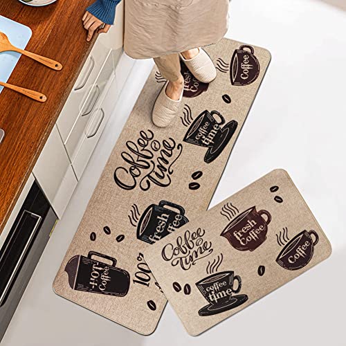 Kitchen Rugs Set Of 2 Coffee Kitchen Mats For Floor, Non-Slip Rubber Back Rug For Kitchen,Floor Mats For Sink,Laundry Room (17''X 29''And 17''X47'') #TOP3