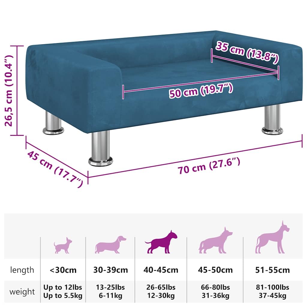 Hundebett Blau 70x45x26,5 cm Samt mit weicher Matratze, rutschfestes Sofa für kleine Hunde, haustierfreundliches Kissen, gelenkschonender Schlafplatz
