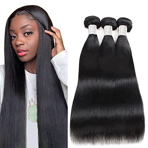 Panstorya Human Hair bundles Straight Brazilian Virgin Hair 3 Bundle Brazilian straight bundles Human Hair Weave Extensions Natural Color(16 18 20 inch)…