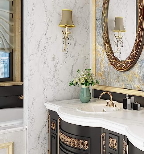 Image of HOME13 Marble Wallpaper Peel & Stick Contact Paper Self Adhesive Decorative Removable Waterproof Wallpaper for Kitchen Cabinet and Furniture Countertops (24 X 120 INCH, White Grey Matte)