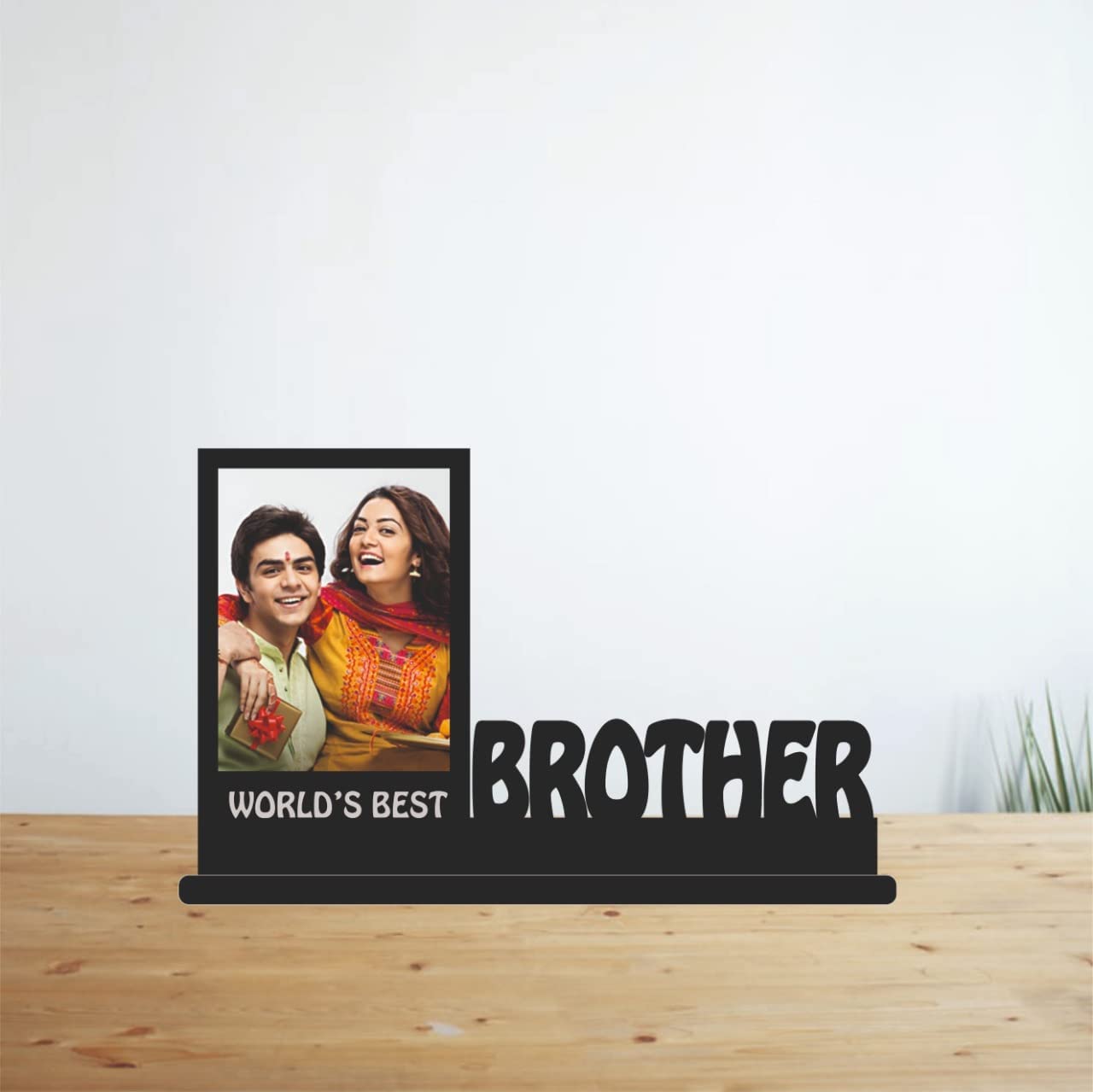 GIFT JAIPUR BROTHER Name 1 Photo TableTop Wooden Rectangular Photo Frame 11 X 9 Inch - DIY Birthday Rakhi Rakshabandhan Bhaidooj Love Sorry GIFT For BROTHER Bhai Bro