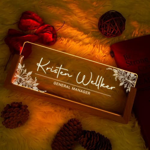 Image of Custom Name Plate for Desk, Personalized Light Up Acrylic Desk Name Plate, Personalized Office Gifts for Boss Coworkers Teacher, Employee Appreciation GIfts, Office Decor for Women Men