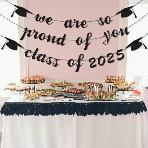 Image of JUESMOS 2025 Graduation Banners Party Decorations Black Glitter We are So Proud of You Grad Banners Class of 2025 Graduation Decorations High School College University Grad Party Supplies