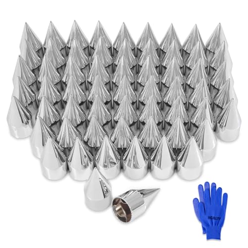 HQALTY 60Pcs Lug Nut Covers 33mm x 4 1-4 Spike Nut Covers ABS Chrome Plastic Screw On Pointed Nut Cover Caps for Semi Trucks