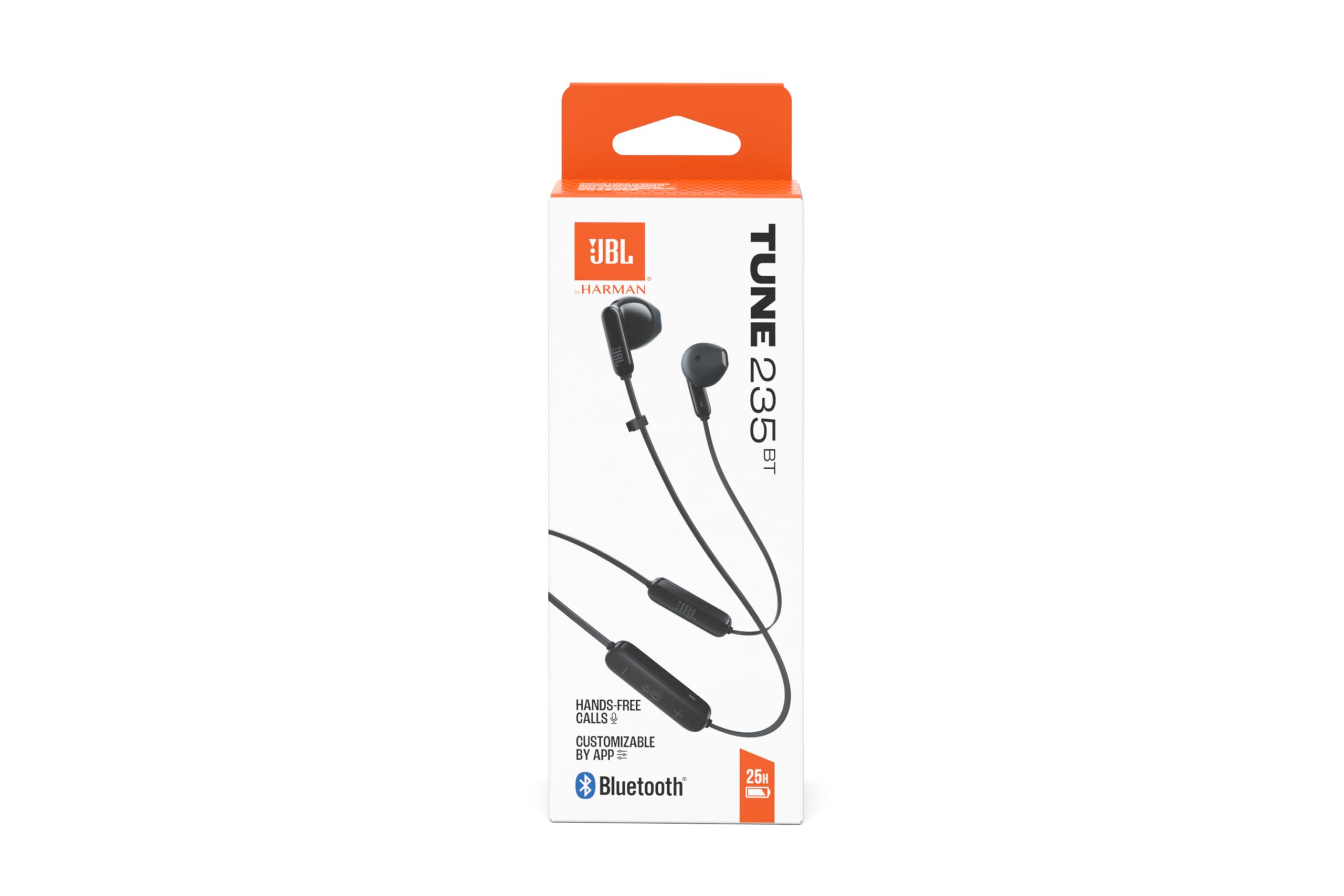JBL Tune 235BT - Auricolari wireless Bluetooth in-ear con microfono a 3 pulsanti, telecomando e cavo piatto, colore: Nero