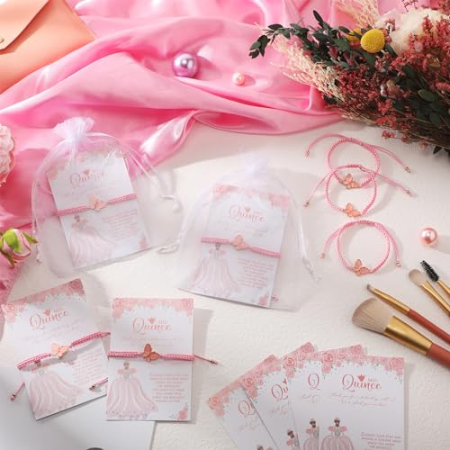 Image of Wenqik 25 Sets Quinceanera Party Favors for Guests Sweet 15th Butterfly Adjustable Bracelets with Thank You Cards Organza Bag 15 Years Birthday Religious Gifts for Guests Party Favor
