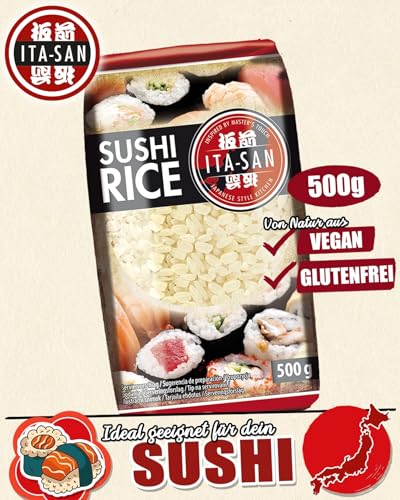 ITA-SAN Sushi Reis, Rundkorn 1. Qualität, 100% sortenrein, schnell und einfach zubereitet, vegan, halal, glutenfrei (1 x 500 g)