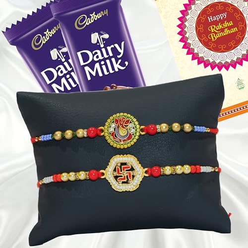 Image of Canton Rakhi For Brother With Chocolate Gift Hamper, Rakhi With Cadbury Dairy Milk, Pack of 1 Designer Rakhi For brother (2024 PK1 D25)