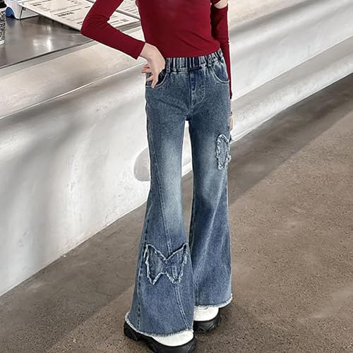 Girls Flared Jeans Elastic Waist Wide Leg Kids Denim Pants with Pockets Outdoor Activities Beach Vacations2