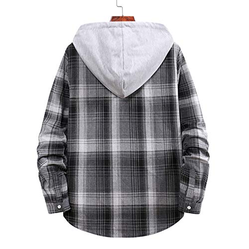 Mens Jackets, Jackets For Men Winter Clothes Varsity Jacket With Hoodie Men's Fashion Hooded And Plaid Long Sleeve Buttons Shirt Jacket Coat Down Hood Xl Flannel Jacket 4X S (M, Gray) #TOP7