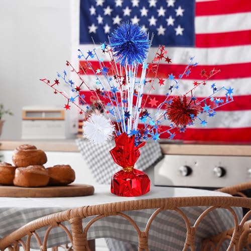 Image of Qunclay 12 Pcs 4th of July Table Centerpieces Metallic Plastic Patriotic Decoration Blue Red White Star Centerpieces for Tables Independence Day Celebration Supplies Decor for Memorial Day
