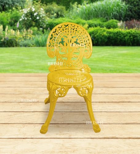 Image of BRISHI Cast Aluminium Garden Patio Seating Chair and Table Set for Balcony Outdoor Furniture with 1 Table and 4 Chair Set (Yellow)