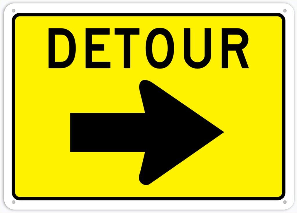 8"x12" Tin Metal Sign - Detour Arrow Right - Decorative Plate For Shop, Yard, Garage, Outdoor Wall