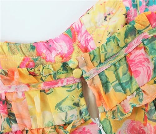 Women Corset Flower Print Spaghetti Strap Mini Dress Backless Skater Holiday Robe Slip Dress4