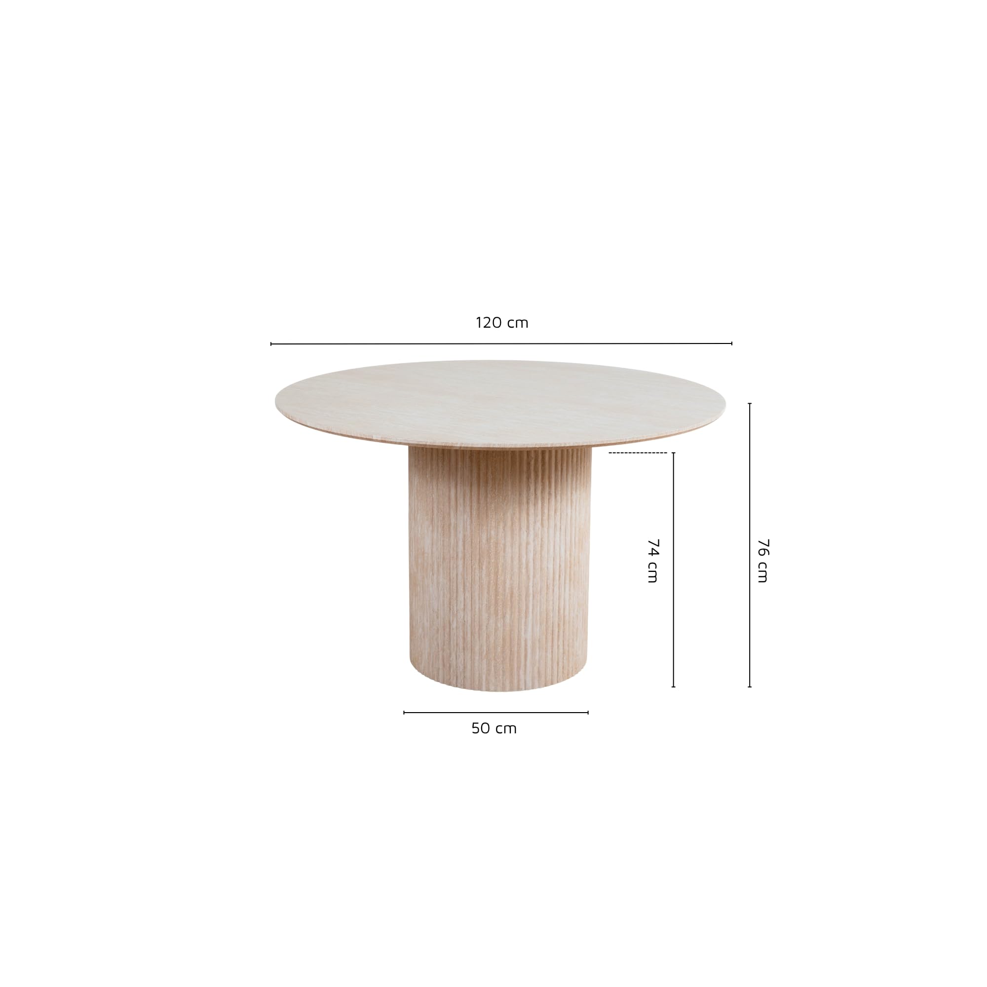 Table à Manger Ronde Pillard – Table Design Effet travertin pour Salle à Manger – Convivialité Naturelle et Usage Quotidien – Pied Central cannelé Stable – Style Chic et Lumineux
