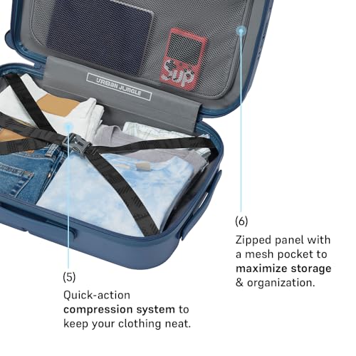 Image of Urban Jungle by Safari, Cabin Trolley Bag with Laptop Compartment, Hardside Polycarbonate Small (55 Cm) Suitcase with USB Charging Socket, 8 Silent Wheel Luggage for Both Men & Women (Skyline Blue)