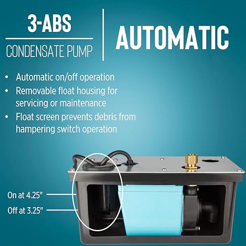 Image of Little Giant 3-ABS 1 /12 HP, 115 Volt, 310 GPH Automatic Shallow Pan Condensate Removal Pump with Condensate Collection Tank, Black /Blue, 551320