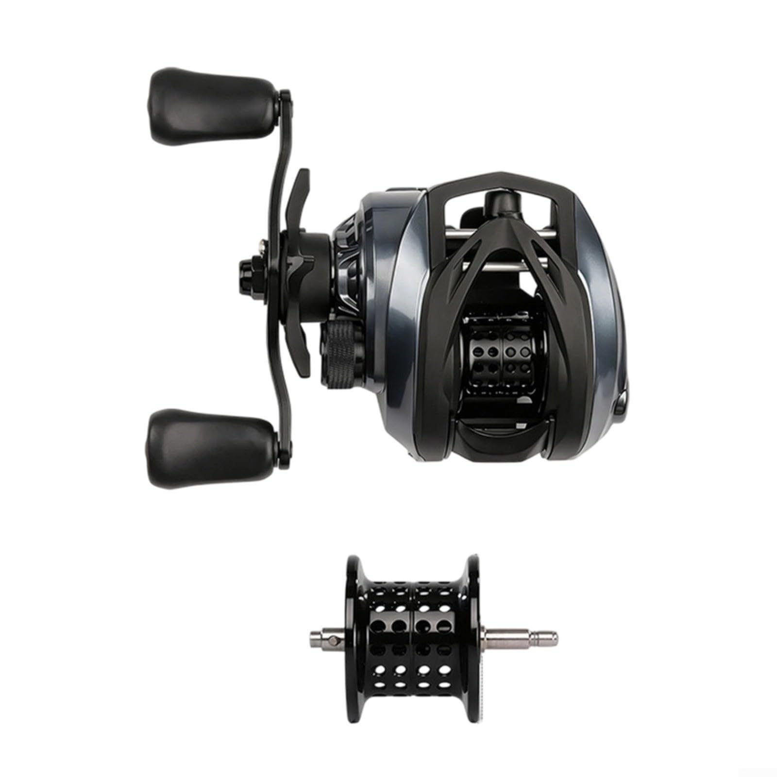 1 x Baitcast-Rolle mit intelligenter DC-Bremse, 164 g leicht für Langstreckenwerfe, 7075 Aluminiumspule, Anti-Rückschlag, für Barsch- und Hechtangeln, Schwarz