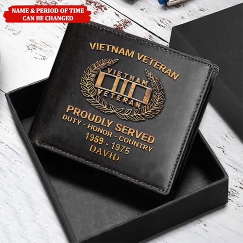 Vietnam Veteran Men's Leather Bifold Wallet - Proud Veteran Army Soldier Gift - Custom Engraved Wallet For Husband Dad Grandpa - Vietnam War Memorial Gifts4