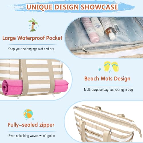 Image of Extra Large Beach Bags for Women Waterproof Sandproof Beach Tote Bag