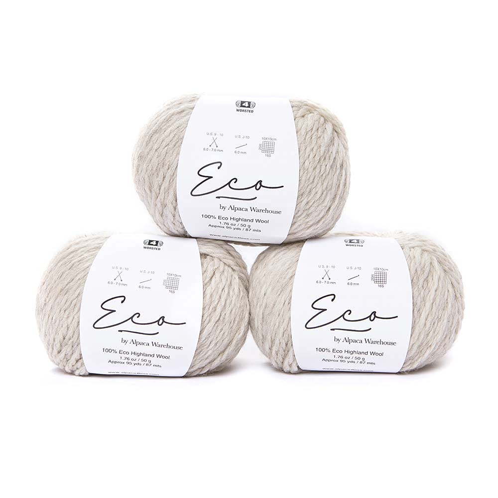 100% Eco Highland Wool Yarn Set of 3 Skeins (150 Grams) Worsted Weight Natural Colors (No Dyes) - Sourced Directly from Peru - Heavenly Soft and Perfect for Knitting and Crocheting (Eco Beige)