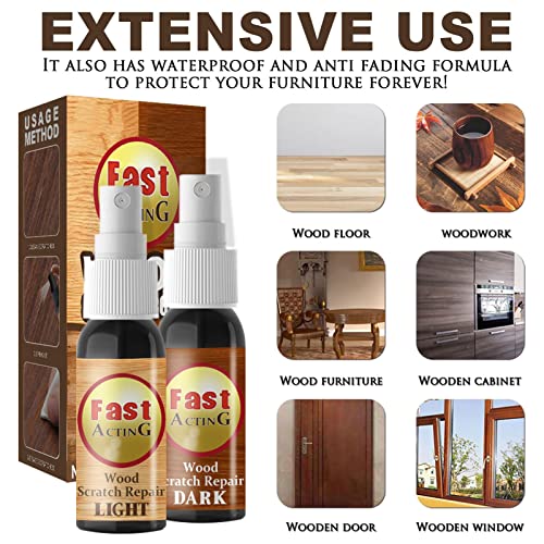 Krassenverwijderingsset voor hout, snel herstel van de glans, reparatieset voor houten meubels, 2-delige natuurlijke krasreparatiespray, houten vloerreparatieset, houten meubel-polish - Afbeelding 5