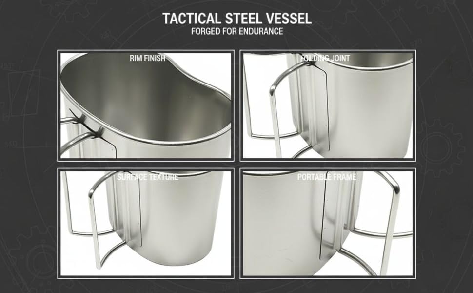 Vaso Kit de Cocina de Acero Inoxidable, Cantimplora estilo Retro para Camping al Aire Libre, Compatible con Fuego Abierto, Asa Plegable, Vaso para Hervir Agua y Bebidas, 14 x 9 x 10.5 cm miniatura 6