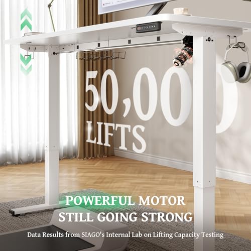 SIAGO Electric Standing Desk Adjustable - 48 x 24 Inch Sit Stand up Desk with Cable Management - 3 Memory Preset Adjustable Height Table