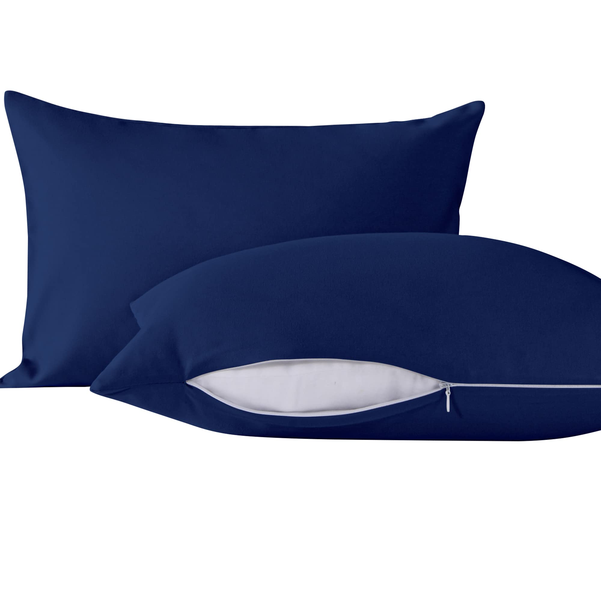 NTBAY Toddler Pillows with Pillowcases Set, 4 Piece 13 x 18, Navy Blue | Includes 2 Cotton Cover Pillows and 2 Zip Microfiber Pillowcases, Complete 13 x 18 Inch Set for Daycare, Travel, and Beds