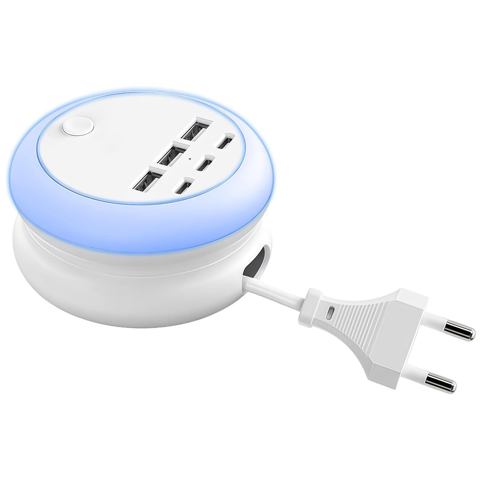Stazione di ricarica USB multiporta dispositivo regolabile portatile retrattile | Caricatore da scrivania per casa, ufficio, scrivania, computer, tavolo, camera da letto, soggiorno