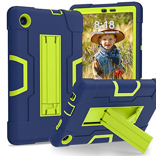 Meifei Tablet Case for TCL TAB 8 LE 9137W / TAB 8 WiFi 9132X 2023 Soft Silicone Hard PC Heavy Duty Protective Design Rugged Shockproof Rubber Tab Cover 8.0 Kickstand Navy Blue/Olivine