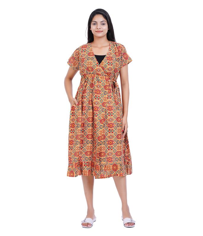 Image of Women's [L- 4XL] Full Open /Front Buttoned [a Kind of Adaptive Clothing] Multipurpose Nighty for Maternity /Pregnancy /Elderly /Patient /Feeding /Hospital Purpose Nighty Calf Length