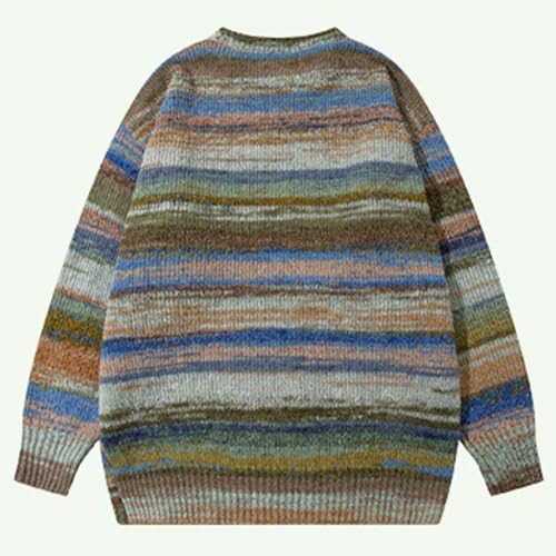 Streetwear Vintage Stripes Knitted Sweater Men Spring Autumn Contrast Color Pullovers Oversized2