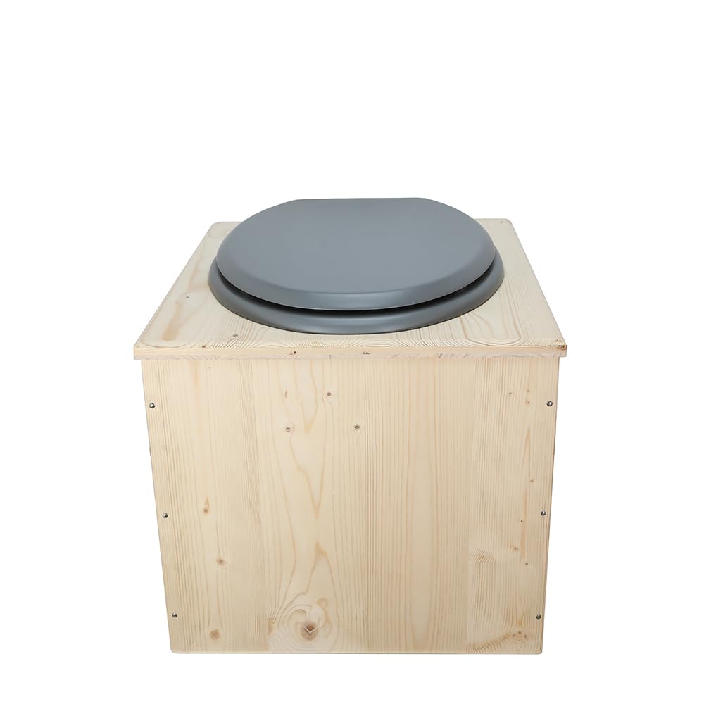 Toilette sèche en bois avec bavette inox et seau 22L plastique - La gris clair 22 litres - Fabrication Française - N9F4