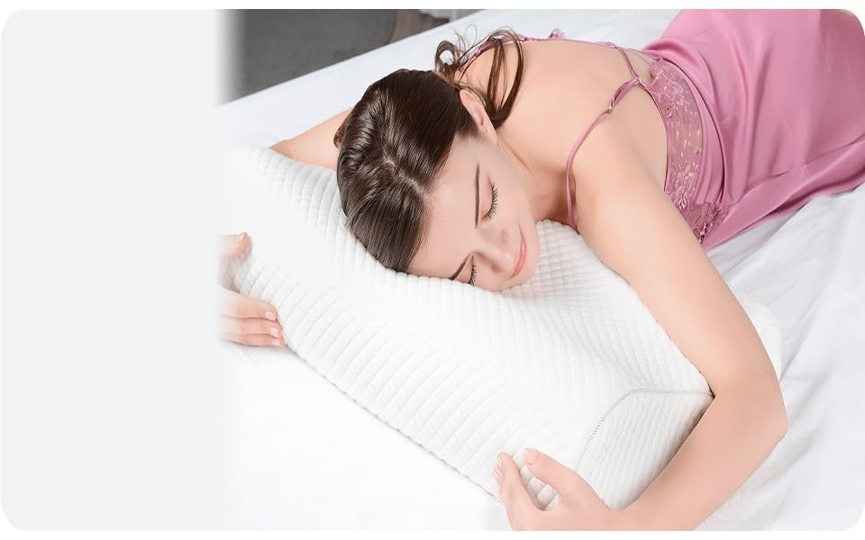 Image of Cervical Contour Memory Foam Pillow for Sleeping,Orthopedic Pillow for Neck Pain, Support for Back,Stomach,Side Sleepers, with Cover (19 X 12 X 4 INCH) Big