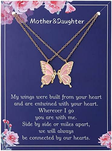 RS Matching Butterfly Mother Daughter Necklace Set for 2 Mother’s Day Valentine’s Day Christmas Thanksgiving Birthday Gift for Women Girls