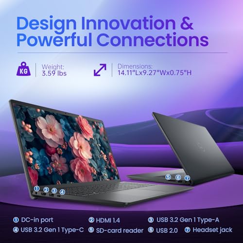 Image of Dell 15 Touchscreen Laptop, AMD Ryzen 7 7730U (Beats i7-1355U), 16GB RAM, 512GB NVMe SSD, Windows 11 Pro, 15.6 inch FHD IPS, Copilot AI, Type-C, HDMI, Black, 2026 Model