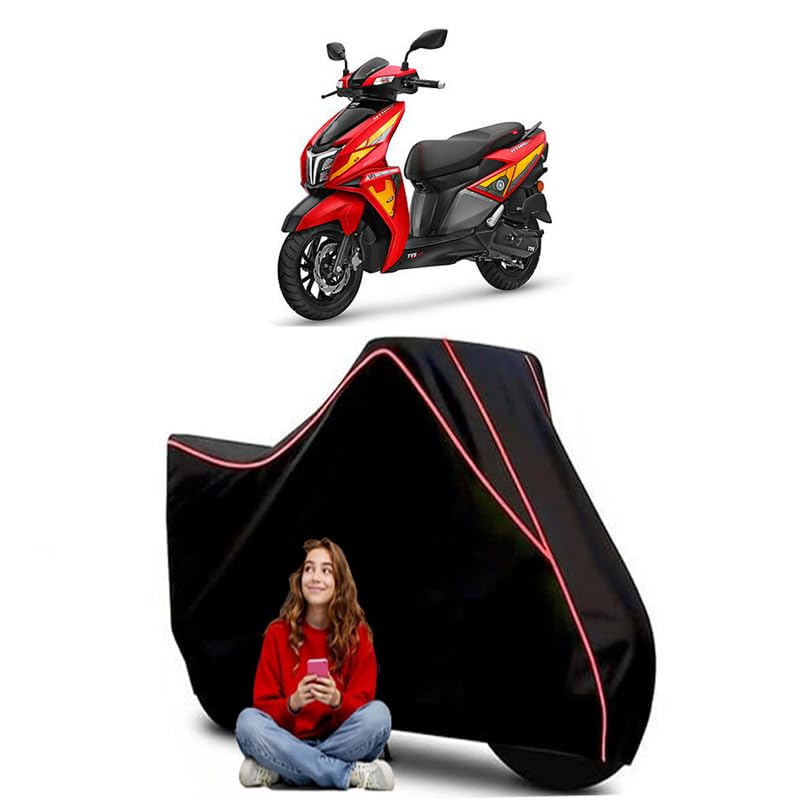 Image of Ntorq 125 Super Squad Edition Scooty Bike Cover Water Resistant Outdoor Use Universal Fit Scooters Motorcycles Heavy Duty UV Protection Dust Rain Scratch Resistant Elastic Bottom Black Blue Piping