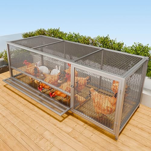 FVTVHEV 鶏 ケージ 鶏小屋 鳩小屋 大型角管高密度メッシュ 天窓付き マルチドア設計 金属素材 防雨 防錆 高い通気性 鶏舎 家禽ケージ 組み立て簡単 ドアロック付 屋外でも屋内でも使用可能(148x58x62cm)