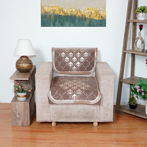 Image of MORADO Chenille 5 Seater Sofa Set Slipcover | Soft & Durable Sofa Cover for Living Room, Drawing Room & Office | Elegant Protective Furniture Cover - Brown